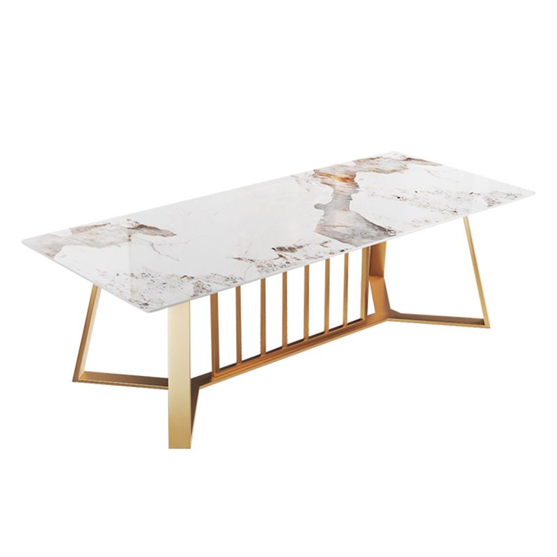 Modern Luxury Rectangle Dining Table Sintered Stone Dining Table with Trestle Base