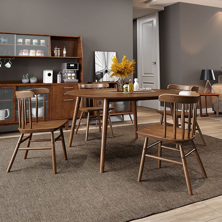 Round Dining Table Modern 4 Legs Wood Color Fixed Table of Solid Wood