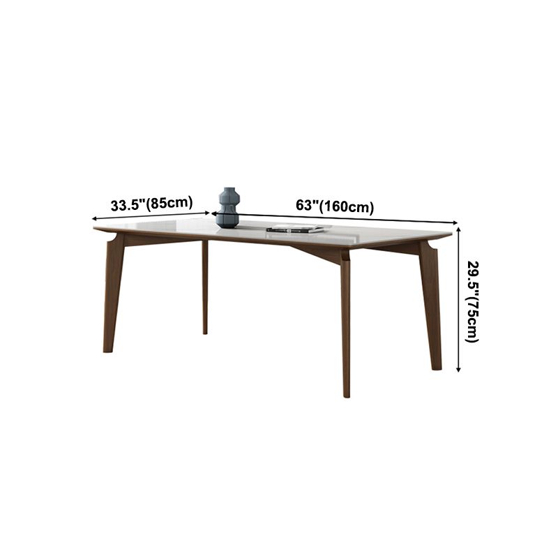 Mid-Century Modern Rectangle Dining Table White Sintered Stone Table with 4 Ash Solid Wood Legs