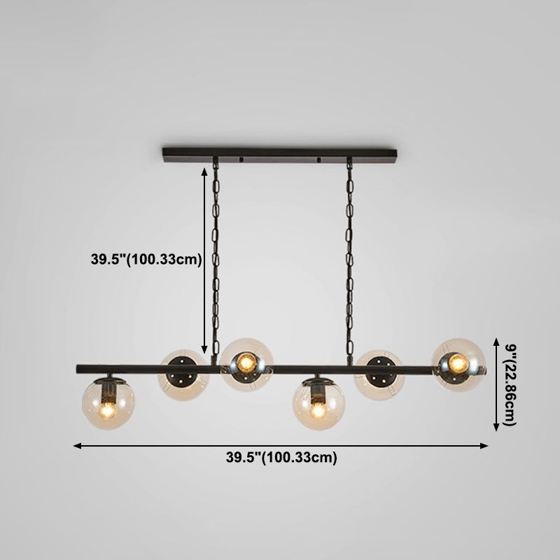 Industrial Black Island Light Globe 6 Lights Island Pendant with Glass for Dining Room