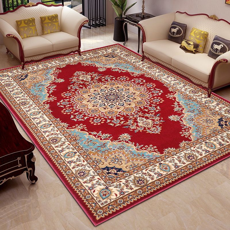 Luxury Floral Printed Rug Multicolor Polyester Area Carpet Non-Slip Backing Rug for Living Room