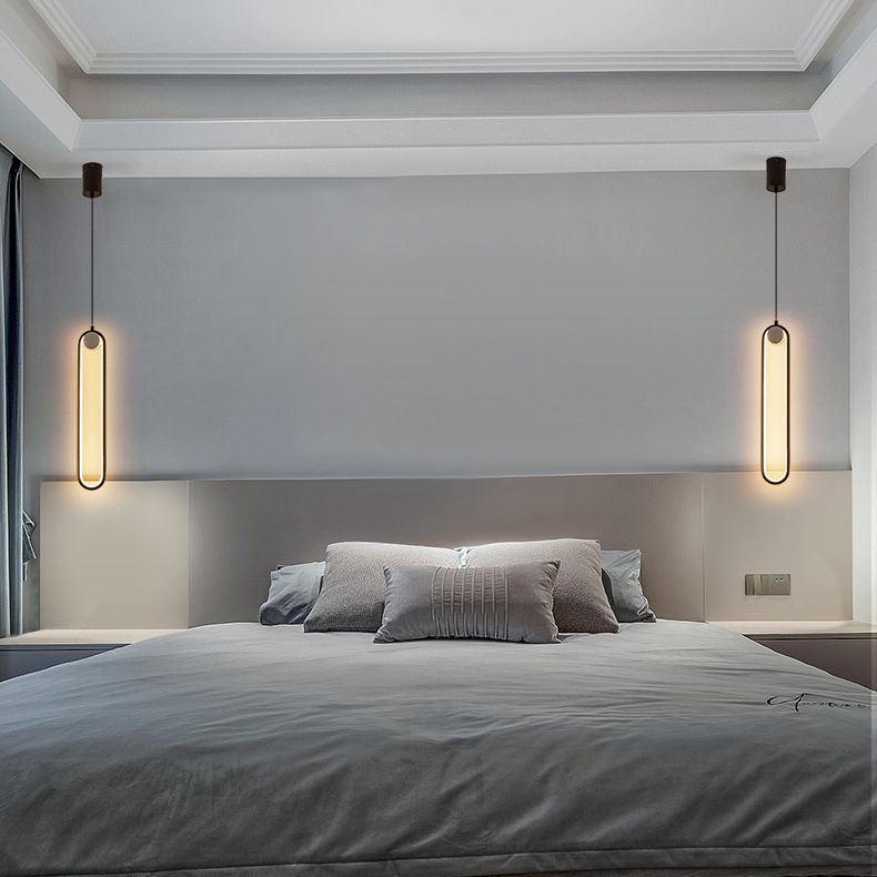 Oblong LED Hanging Lamp in Modern Minimalist Style Wrought Iron Pendant Light with Silicone Shade