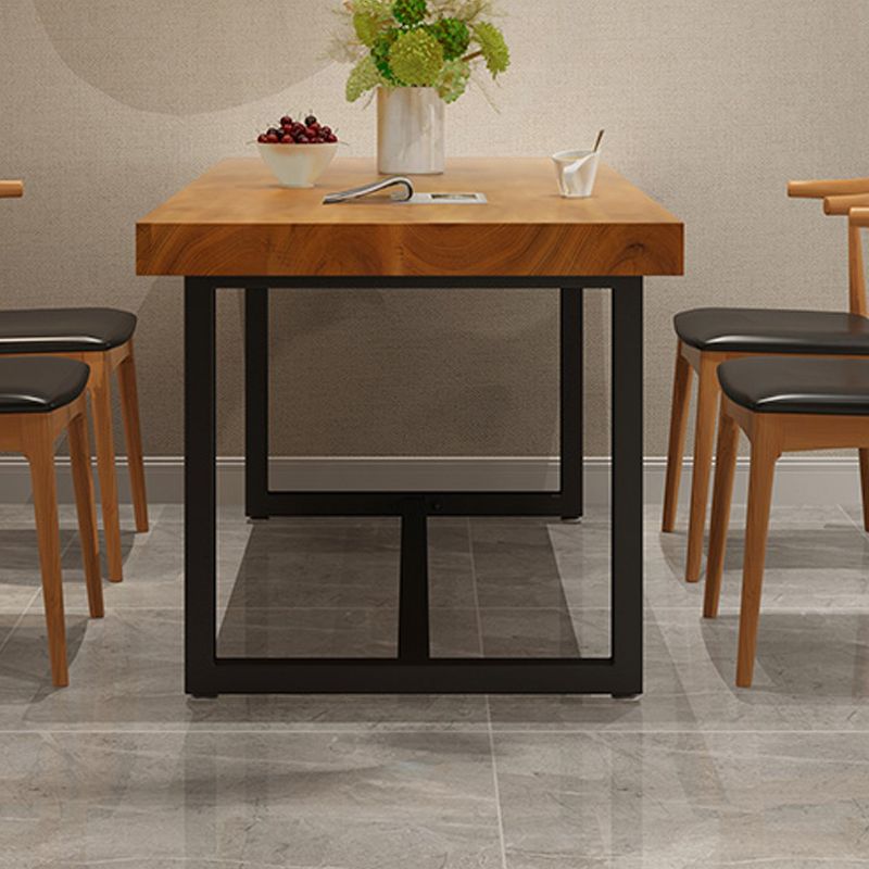 Rectangle Black Base Dining Table Modern Pine Wood Table for Dining Room