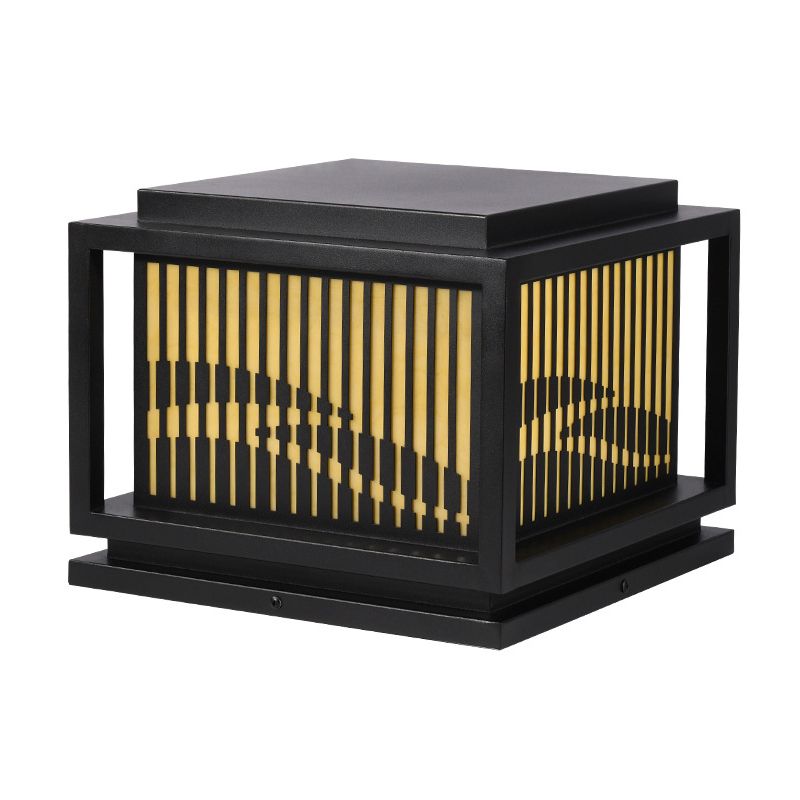 Metal Rectangle Shape Waterproof Pillar Lamp Modern 1 Light Outdoor Light in Black