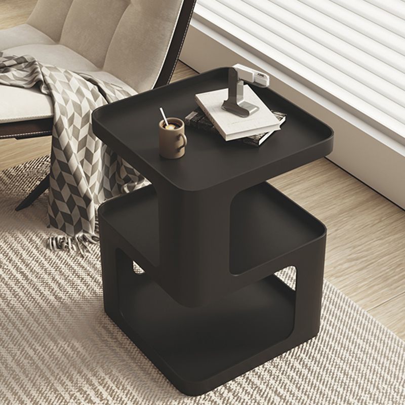 Ultra-Modern Side End Snack Table with Metal Shelves Bedroom Side Table