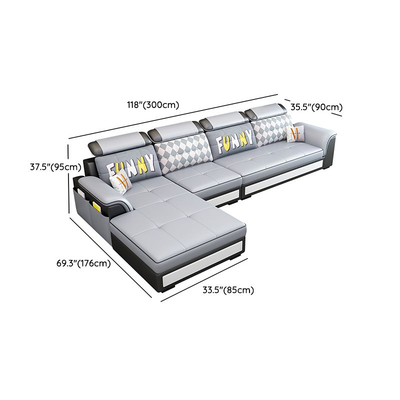 Scandinavian Faux Leather Sectional Sofas Grey L-Shape Modular Sleeper Sectional