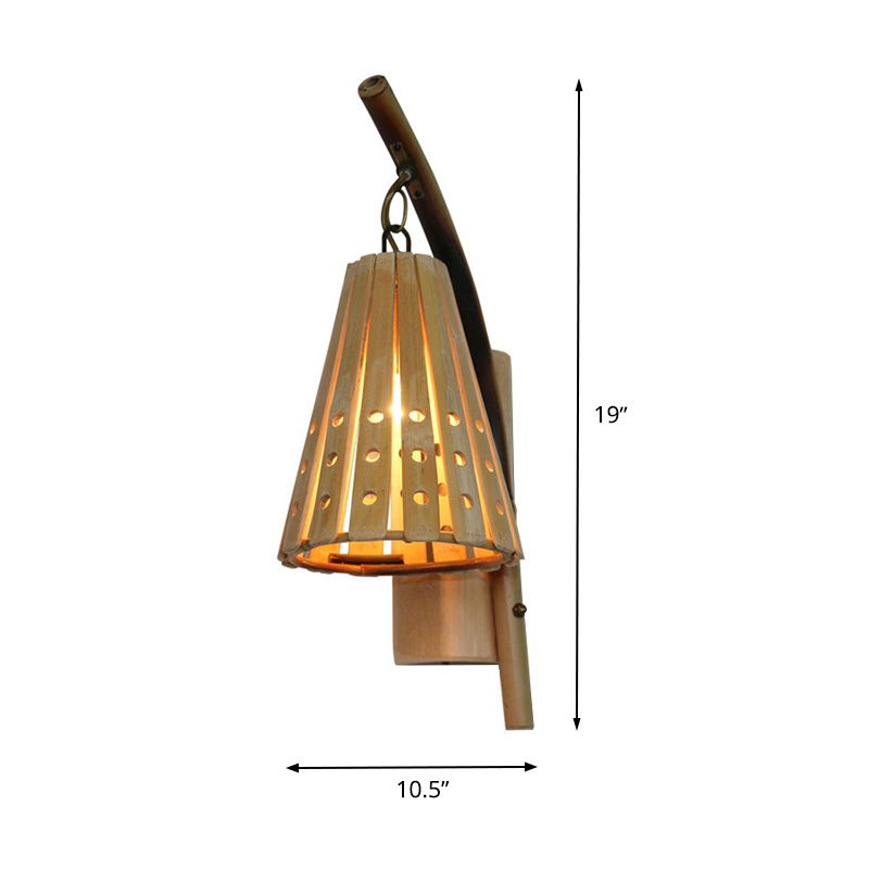 Tapered Wood Sconce Japanese 1 Head Beige Wall Mounted Light Fixture for Restaurant