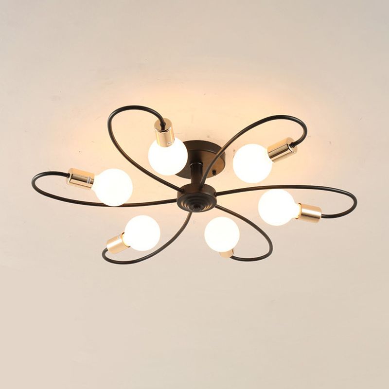 Bulbo desnudo Retro Retro Retro Semi-Flush Montaje radial de hierro fundido Luz de techo
