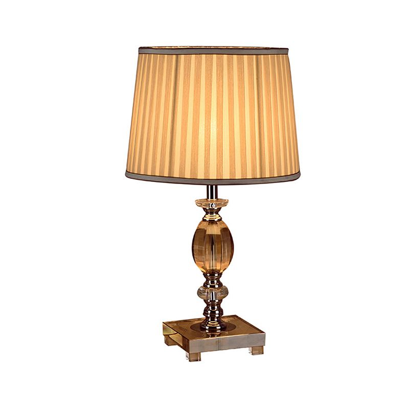 Police de nuit moderniste Lumière claire Crystal 1 Éclairage de bureau de chambre à coucher en beige avec de l'ombre plissée