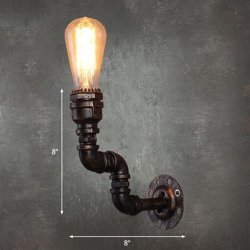 1 Head Wall Light Retro Plumbing Pipe Iron Wall Lighting Fixture in Bronze for Corridor