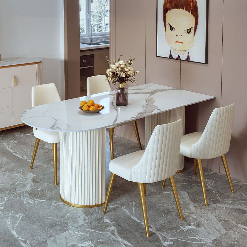 1/4/6/7/9 Pieces Rectangle Dining Set Sintered Stone Top Dining Table with Leather Chairs