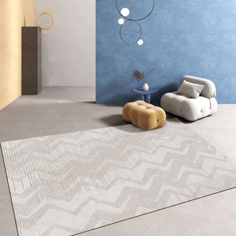 Grey Modern Rug Polyester Stripe Indoor Rug Stain Resistant Carpet for Home Decoration