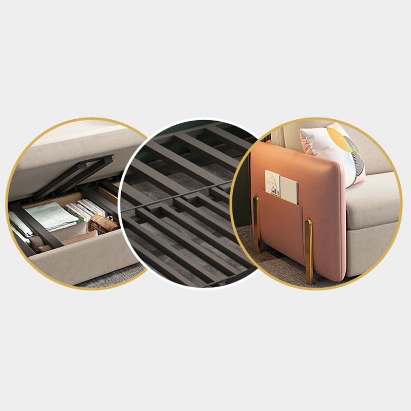 Glam Upholstered Sofa Bed Beige & Pink Sleeper with Storage Box