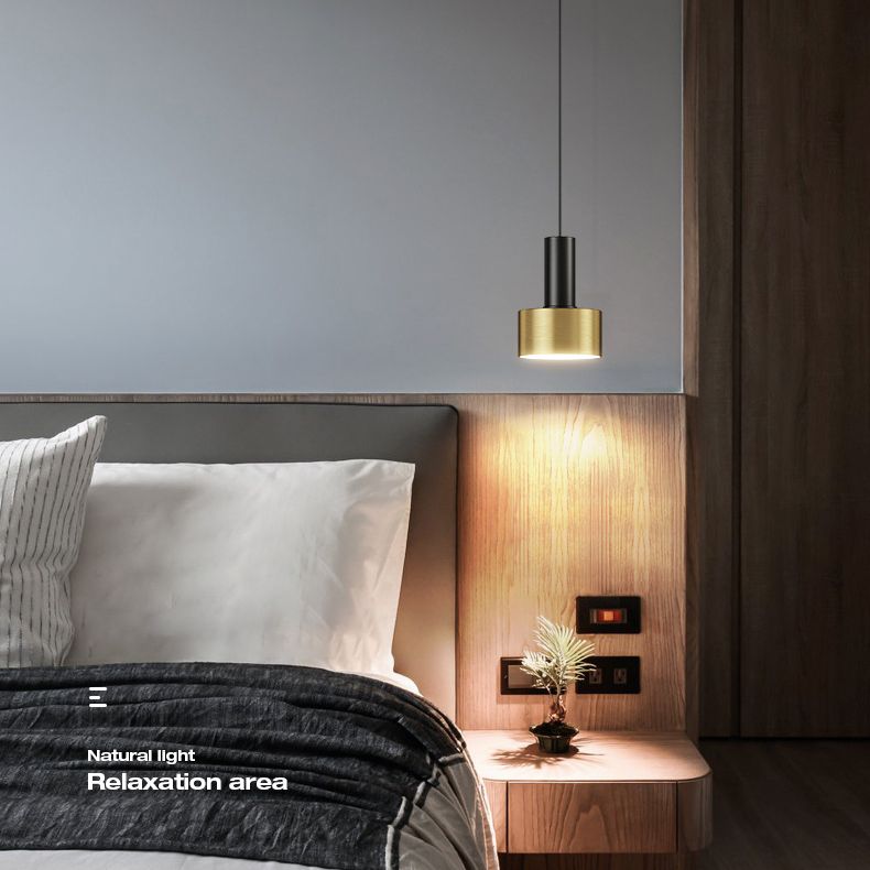 Modern Luxury Single Pendant Light Wrought Iron Cylindrical Hanging Lamp for Bedroom