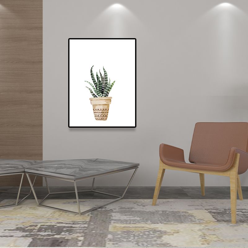 Rustic Aloe Vera Canvas Art Green Potted Plant Painting Wall Decor for Sitting Room