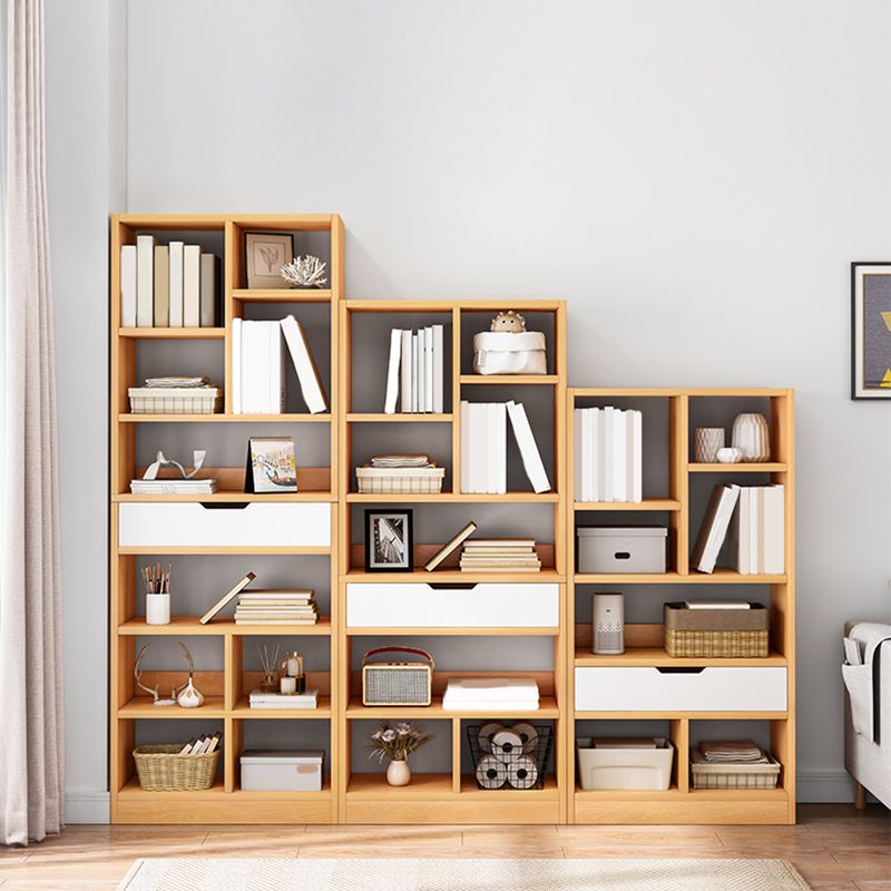 Modern Standard Open Bookshelf Engineered Wood Bookcase with Drawer Storage