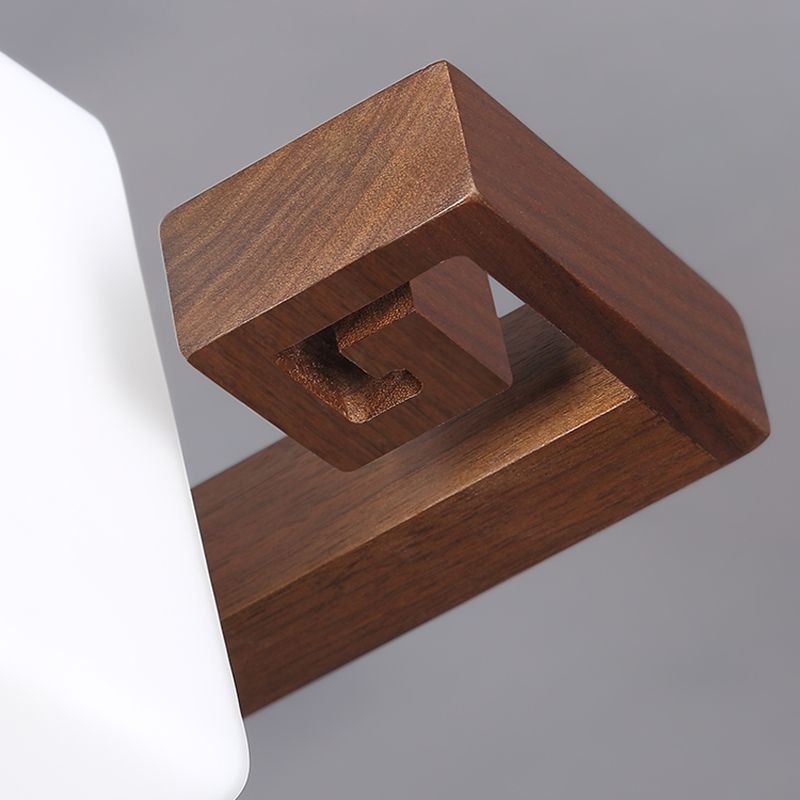 Brown Modern Wood Flush Mount Geometric Shape Ceiling Lamp with Acrylic Shade for Bedroom
