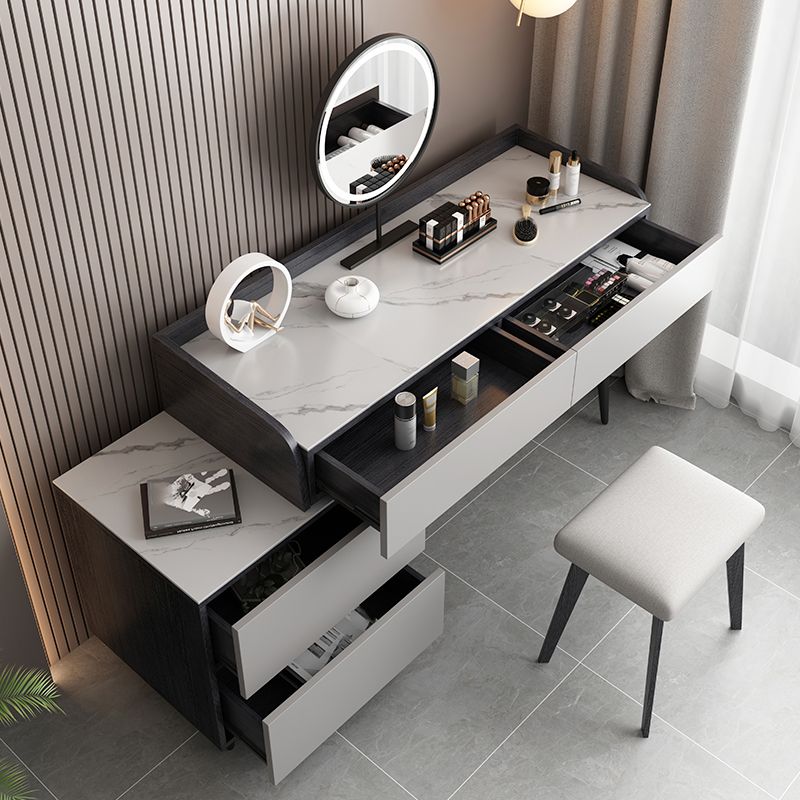 Contemporary Stone Makeup Vanity 4-Drawer Vanity Set with Standing Mirror