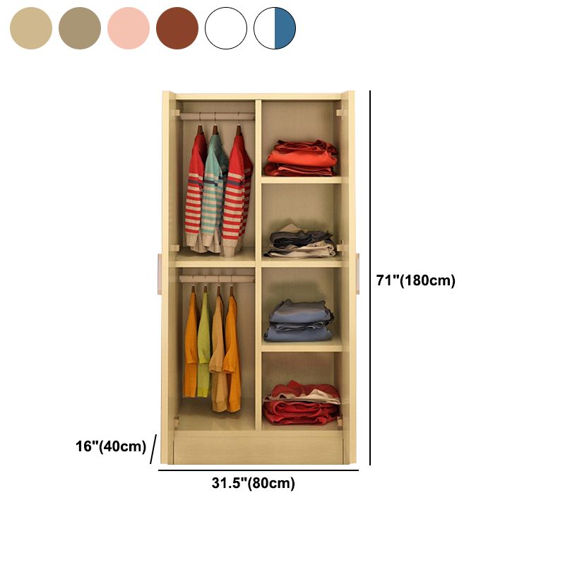 Bedroom Hinged Door Storage Cabinet Manufactured Wood Modern Cabinet with Garment Rod