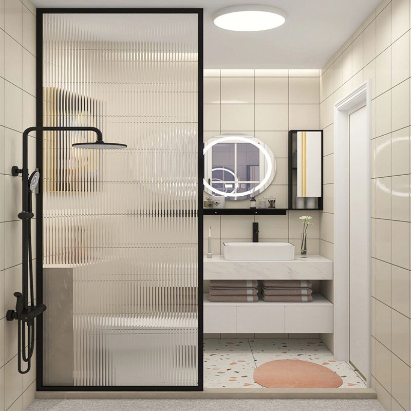 Black Fixed Shower Screen Full Frame Half Partition Shower Door