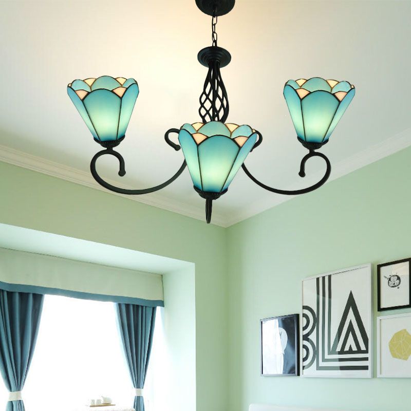 Lampe à lustre à cône noir baroque 5/6/8 Lumières PENDANT DE DROP VERRE BLANC / BLUE POUR LE SOIR