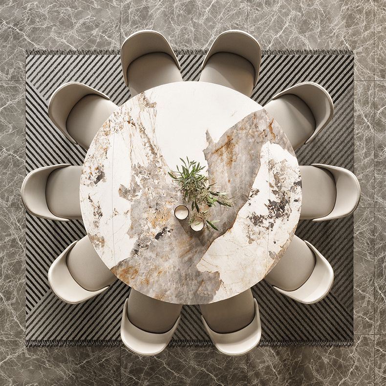 Luxury White Stone Top Dining Room Table with 4 Grey Oak Legs