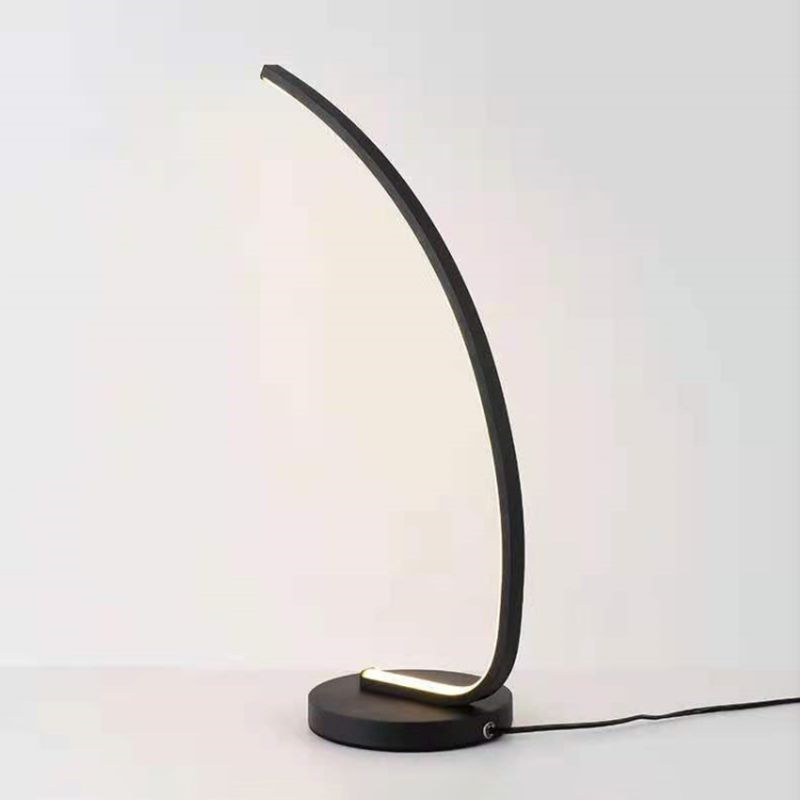 Bend Shape Metal Nightstand Lamp Minimalist Black LED Table Light in 3 Color Light
