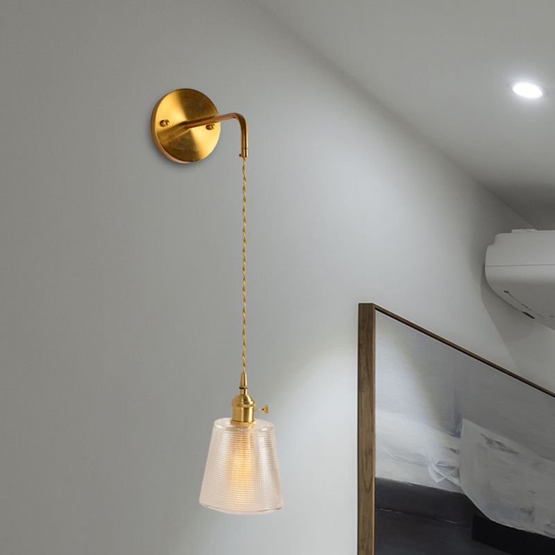 Prismatic Glass Gold Wall Sconce Cylinder/Barrel/Flower Single Bulb Traditionalism LED Wall Mount Light Fixture