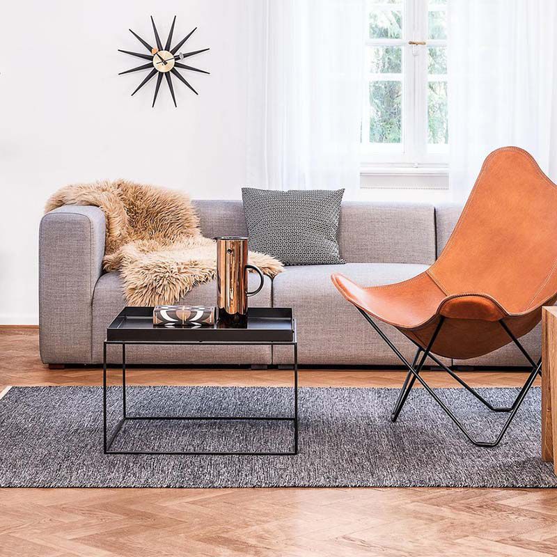 Iron Coffee Table Mid-Century Modern Frame Cocktail Table in Black