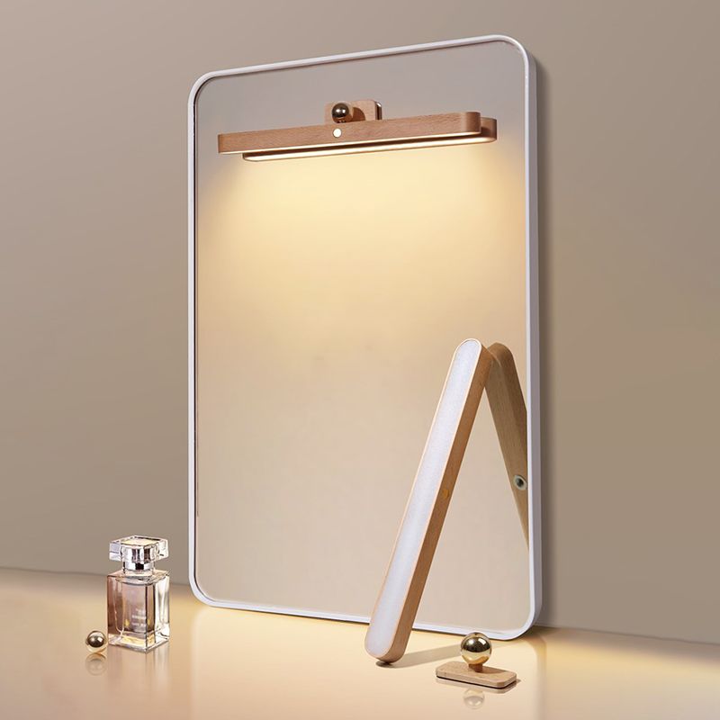 USB Rechargeable Bar Shaped Wall Lamp Modern Wooden Bathroom LED Wall Light Fixture