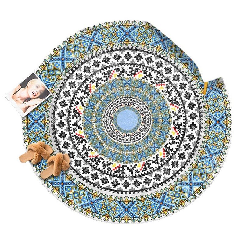 Denim Blue Graphic Rug Polyester Modern Rug Washable Rug for Living Room