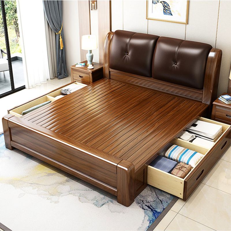 Brown Standard Bed with Storage Mid-Century Modern 43.30" High Bed