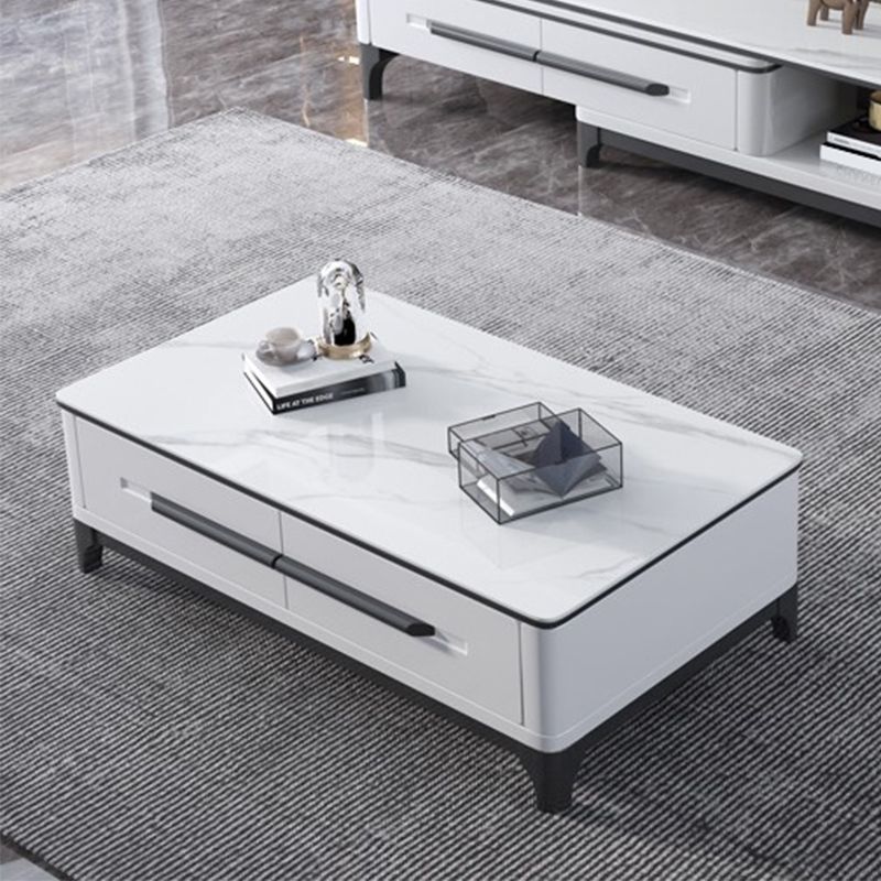 Slate Rectangular Coffee Table with 4 Storage Drawers and 4 Legs