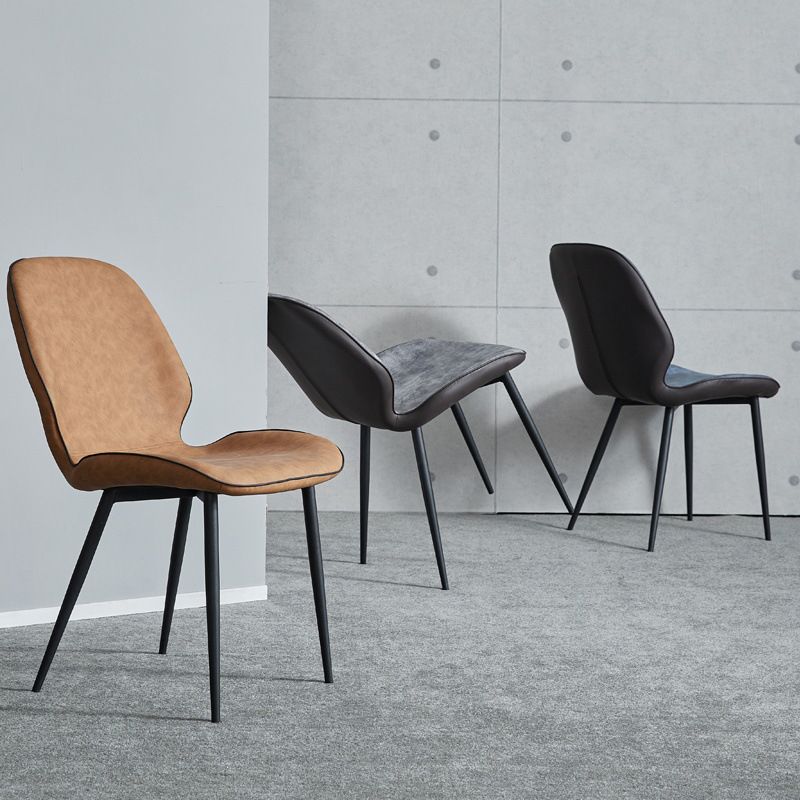 Modern Armless Dining Chairs Leather Wingback Side Chair with Metal Legs