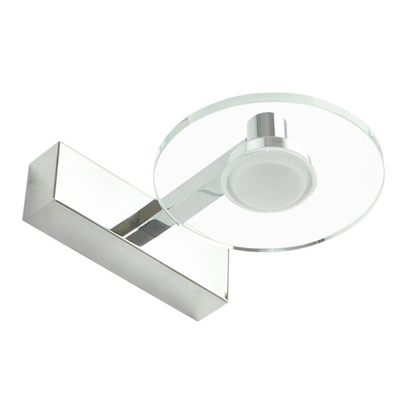 Round Shade 1-Light Wall Sconce Modern Style Crystal Mirror Wall Mount Light Fixture in Silver
