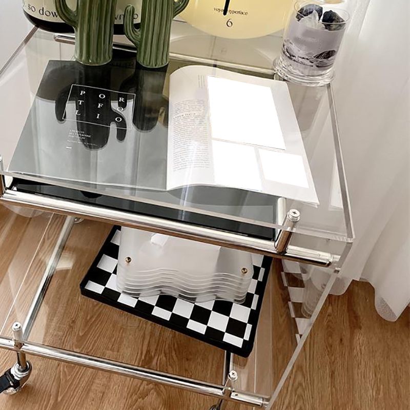 Modern Acrylic Top Rectangular Double Tier Accent Side Table