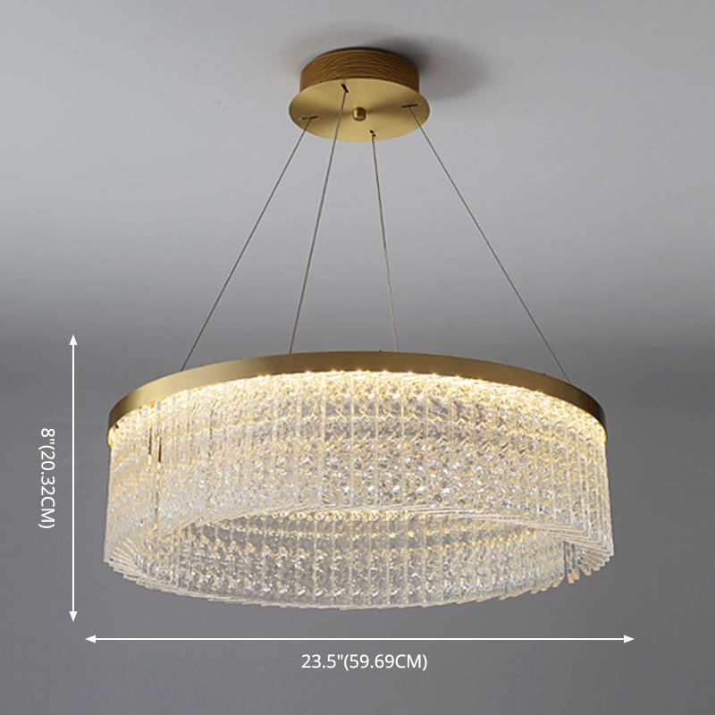Minimalistic Chandelier Gold Geometric Shaped LED Hanging Island Light with Crystal Shade