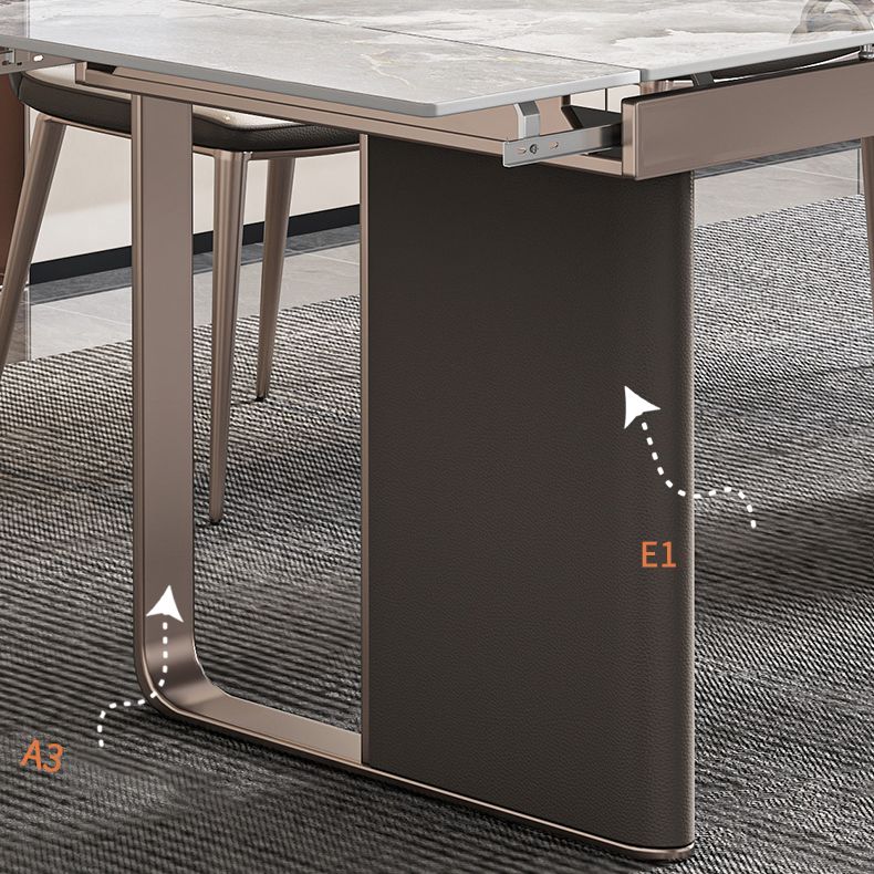 Minimalist Sintered Stone Extendable Dining Set Rectangle Kitchen Dining Set with Double Pedestal