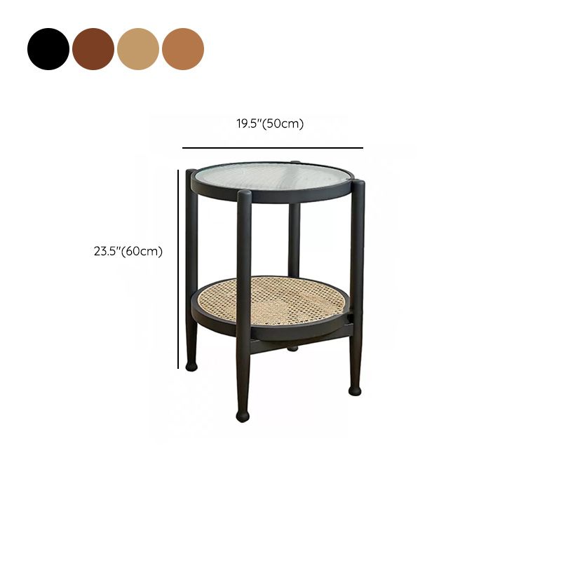 Tropical Round Cocktail Table Glass Top Coffee Cocktail Table with Shelf