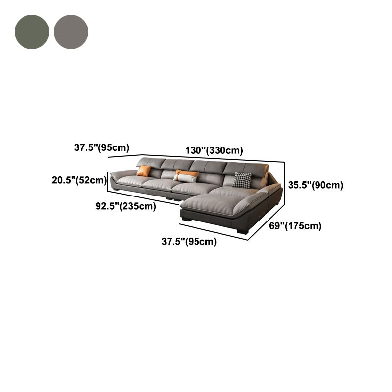 4-seat Faux Leather Retro Sofa & Chaise Grey Pillow Top Arm Sofa