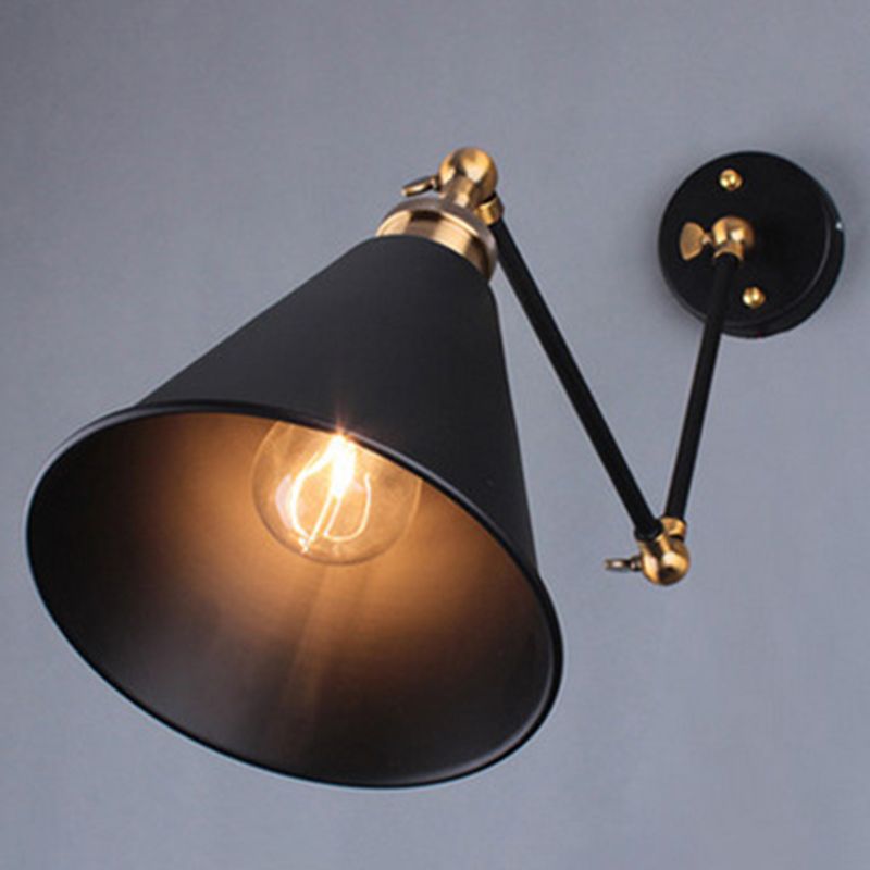 Black Umbrella Shade Foldable Wall Light Retro Style Single-Bulb Restaurant Wall Lighting Fixture