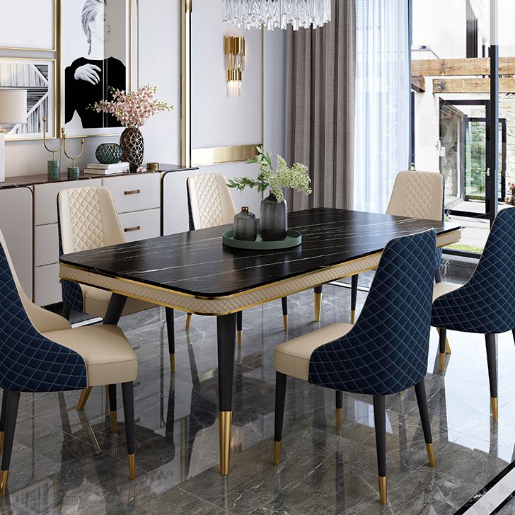 Modern Rectangle 1/4/5/6/7 Pieces Dining Table Set Black Legs Indoor Dinette Set