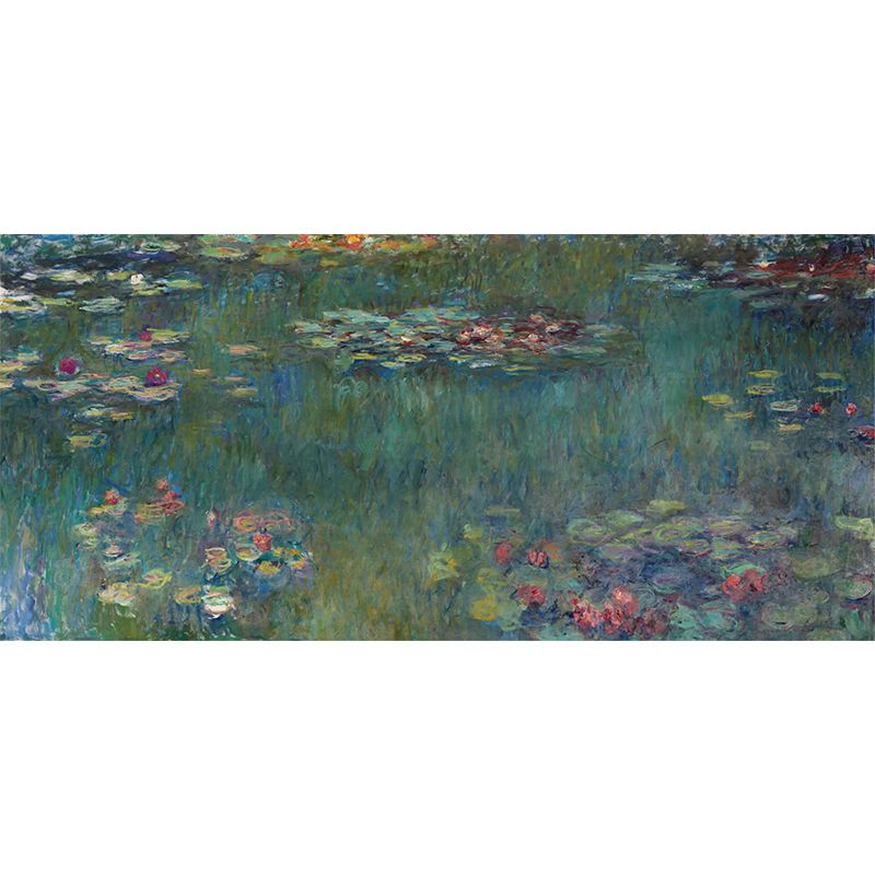 Classic Lotus Pond Wall Mural Decal Non-Woven Waterproof Green-Yellow-Pink Wall Covering for Accent Wall