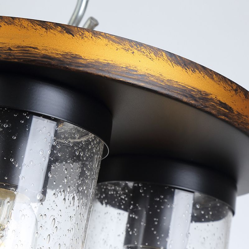 Plafonnier en verre transparent, cylindrique vers le bas, 3 ampoules, éclairage rustique