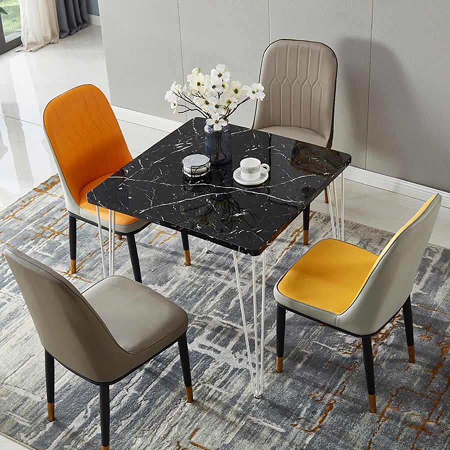 Industrial Style Sintered Stone Dining Table 4 Legs Base Square Table for Home
