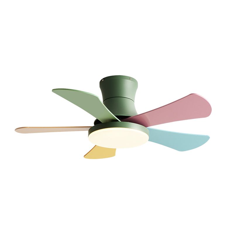 Metal Colorful LED Flush Mount Fan Lamp 3 Gears Children Ceiling Fan Light for Living Room