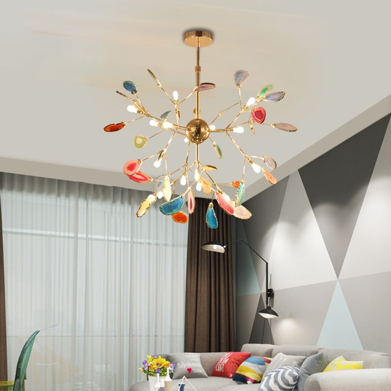 Metal Branch Hanging Light Kit Minimalistic Multi-Color Chandelier Light Fixture