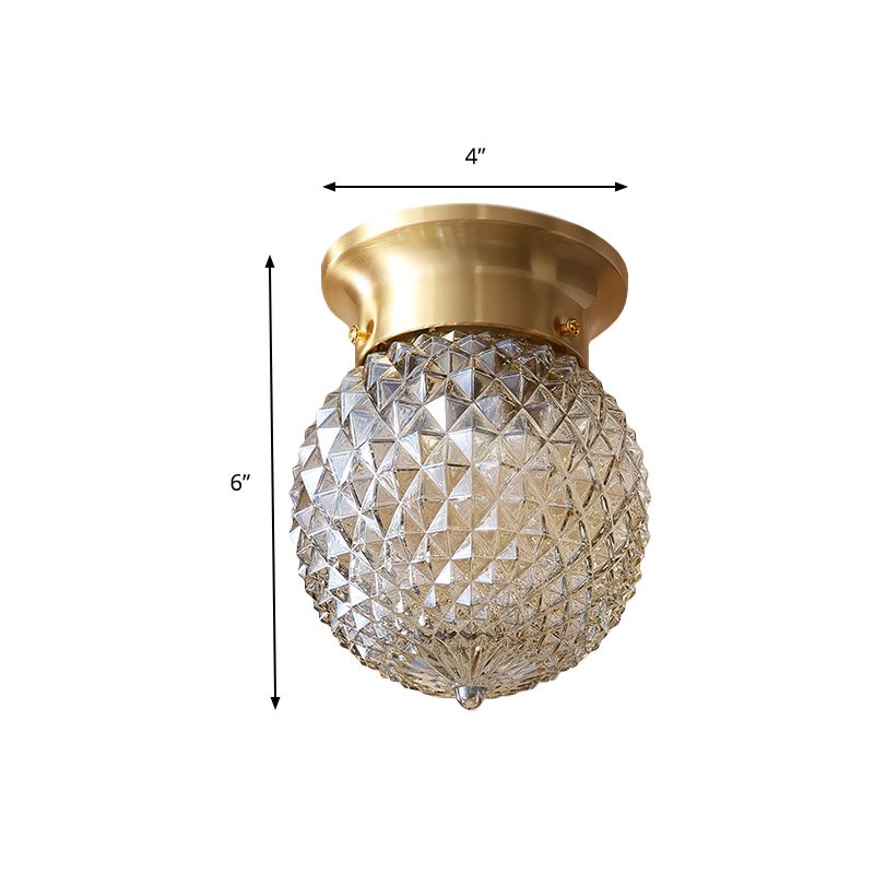 1 Light Kitchen Flush Lighting with Globe Prism Glass Shade Modern Gold Flush Mount Light