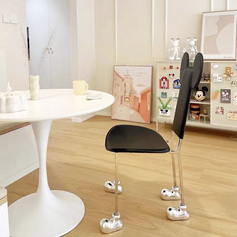 Modern Dining Chair Leather Open Back Side Chair with Stainless Steel Base