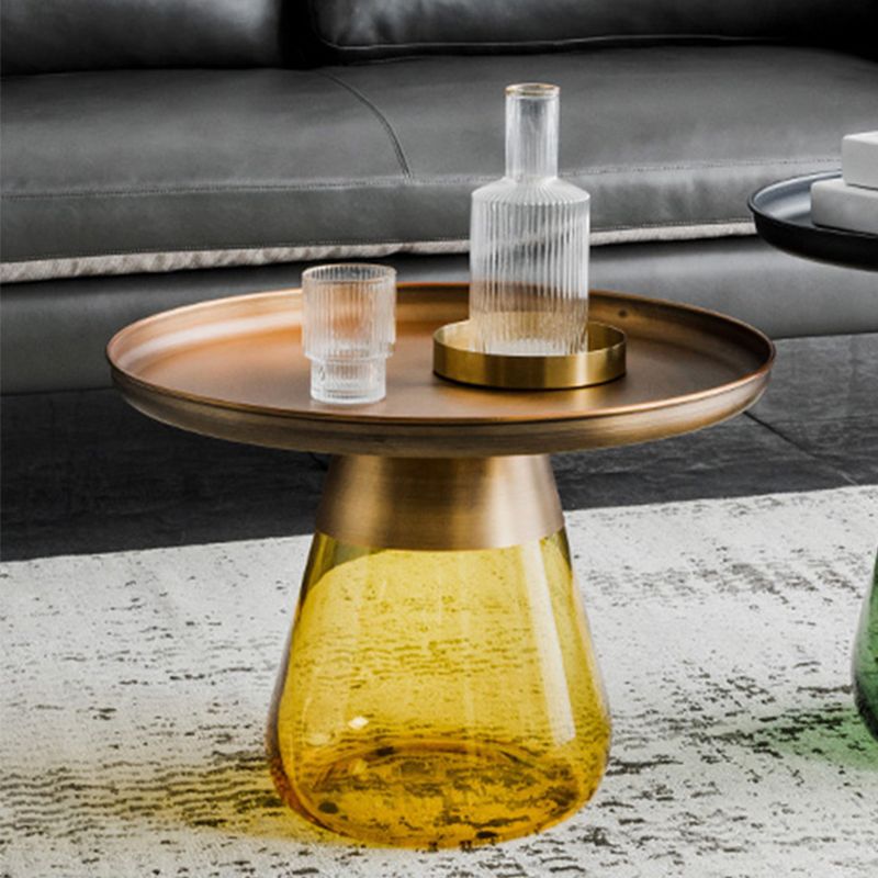 Mid-Century Modern Pedestal Glass Round Storage Single Coffee Table